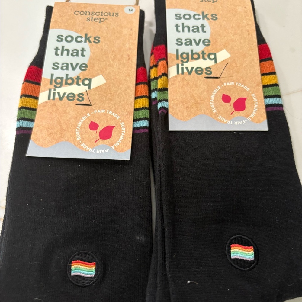 Casual Black and Red Socks with Rainbow Detail